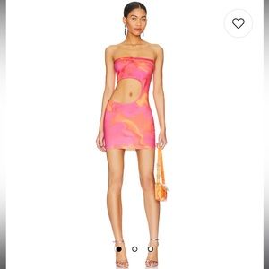 h:ours XS Orange & Pink Yuki Cut Out Mini Dress NWT
